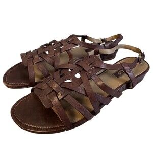 ECCO Size 10-10.5  Slingback Sandals Womens Brown Woven Cage